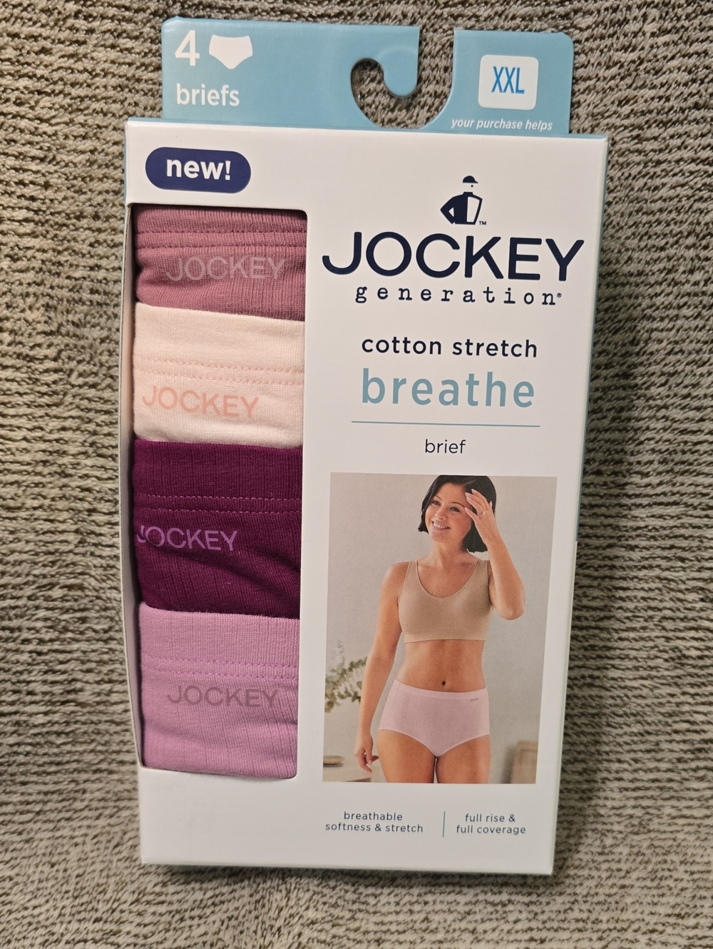 NEW Jockey Cotton Stretch Breathe Briefs – Pink & Plum Tones (4-Pack)